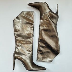New Zara $249 Leather Knee High Animal Print Metallic Boots Size 10 5036/001